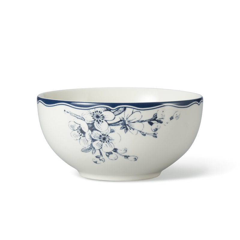 Blue and White Floral Porcelain Dinnerware Set, Service for 4
