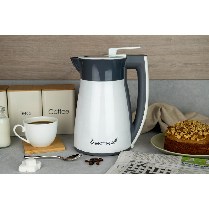 Vacuum Insulated Electric Kettles Vacuum Insulated Eco Friendly Easy Pour Cordless Kettle 1.5Litre, White