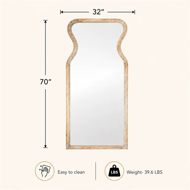 Miroir mural décoratif pleine longueur avec cadre en bois de manguier 70 po