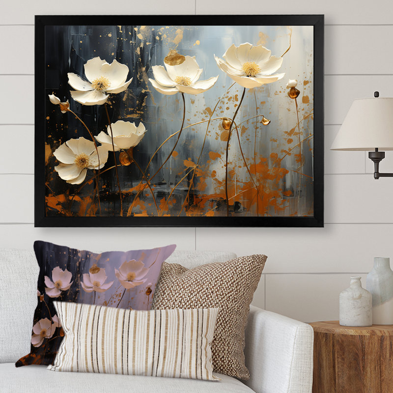 Golden Meadows of Flowers Fields II sur impression sur toile, Cadre simple noir, H 30 po x l 40 po x P 1,5 po