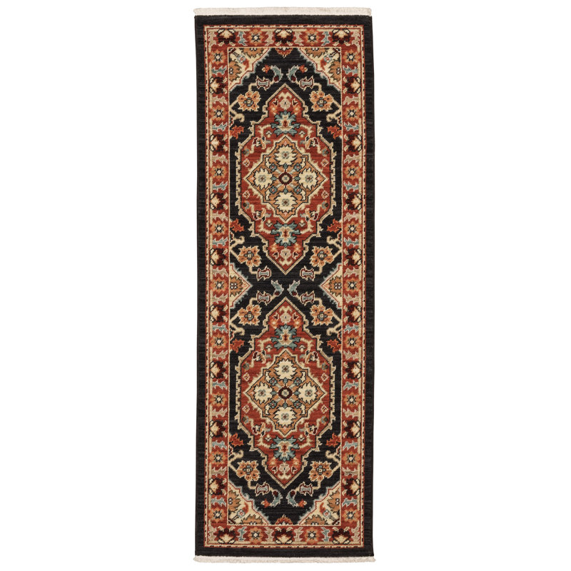 Tapis rouge / brun Oaklynn, Tapis de couloir 2 pi x 6 pi