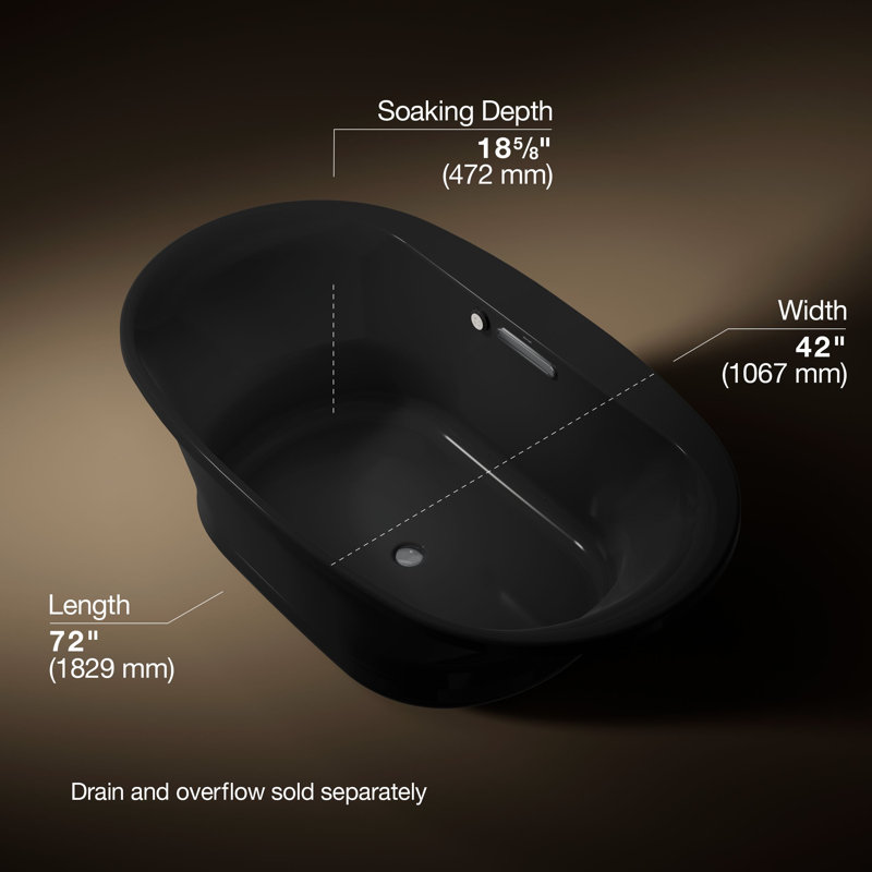Underscore Oval 72-In X 42-In Heated Bubblemassage Air Bath with Center Drain, Black