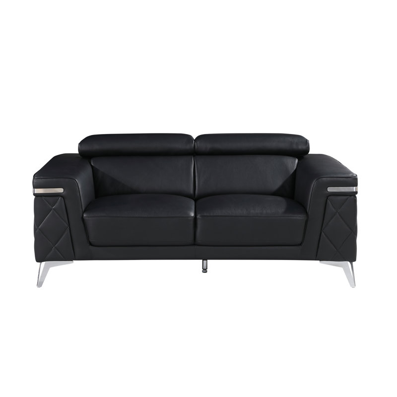 Belleville 70'' Top Grain Genuine Leather Loveseat, Black