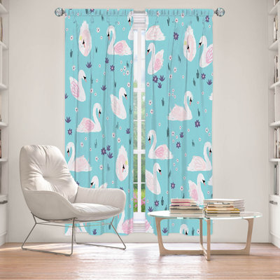 Ensemble de 2 rideaux doublés pour fenêtre par Metka Hiti - Swans Teal