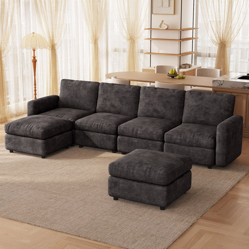 6-Seater Modular Sectional Sofa with Ottoman Storage, Grey, 33.46" H x 116.92" W x 57.08" D, 6, Dark Gray