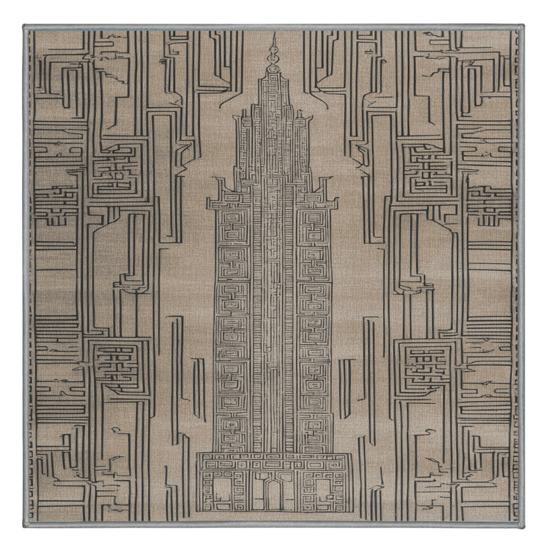 Machine Washable Art Deco Gray Area Rug, Square 4'