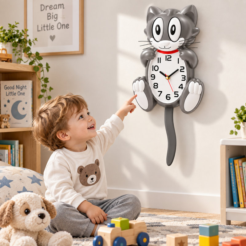Grande horloge murale 18 pouces pour chat 3D