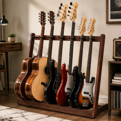 Support multi-guitare, support d'instruments en noyer avec rembourrage en feutre