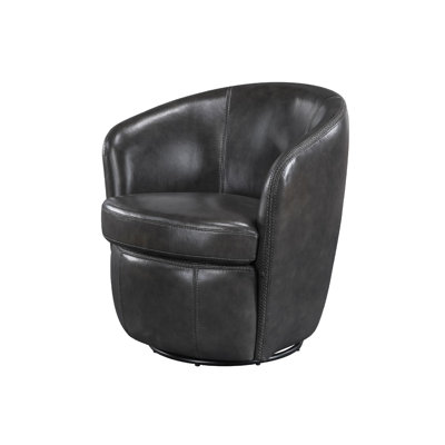 Premium Leather Swivel Chair - 360° Rotating Barrel Back Design with Solid Wood Frame (300 lb Capacity)
