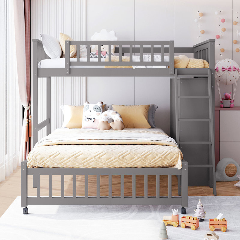 Lit superposé en bois gris avec six tiroirs, des architectures de tablettes modifiables et des tiroirs simples, Gris