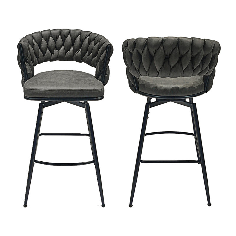 Ensemble de 2 tabourets de bar 28 "en cuir technique, Tanné
