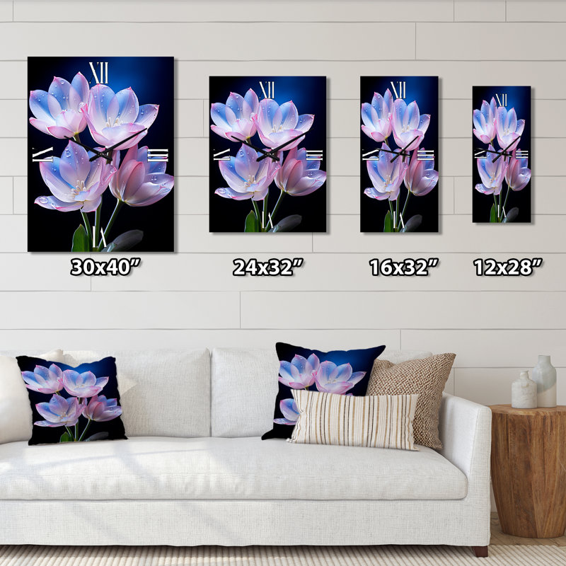 Horloge murale florale - tulipes roses, H 32 po x l 16 po x P 1 po