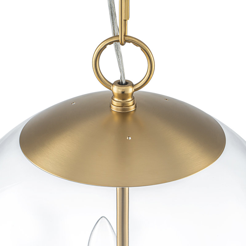 Suspension moderne à globe en verre transparent à 3 lumières