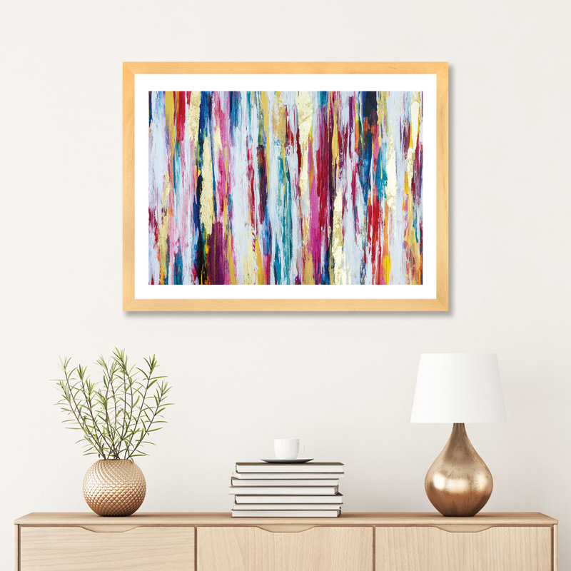 Pensées pleines de couleurs par Nikki Chauhan, H 24 po x l 32 po x P 1 po, Papier encadré de bois naturel
