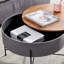 Round Grey Coffee Table With Storage Drawer, Modern Wood Top End Table Sofa Side Table Tea Table With Black Metal Legs For Home Office Waiting Reception Furniture
