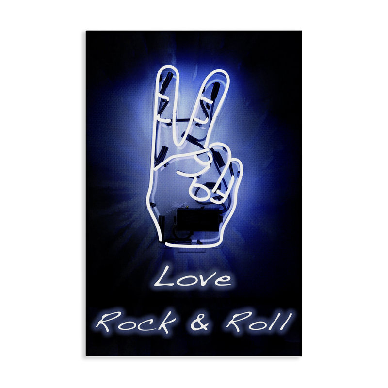 «Love Rock & Roll», art mural sur toile néon par Graffi *ee Studios, H 45 po x l 30 po
