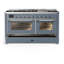 Majestic III Series 60 Inch Dual Fuel Range with 7 Sealed Burners, Griddle, in Blue Grey (Liquid Propane, Burnished Trim)-117886129-117886130-117886131