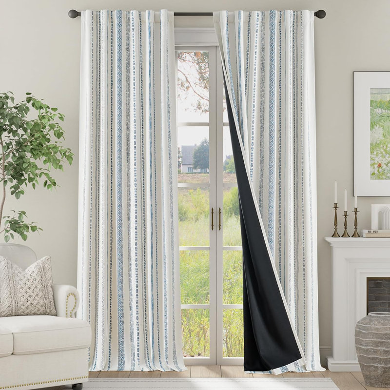 Grommet Blackout Top Retro Farmhouse Pattern  Curtains, Blue, 52" W x 84" L