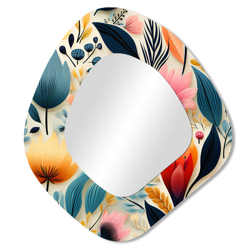 Composition de fleurs de couleur pastel botanique - miroir mural bohème botanique de formes asymétriques, 28 po x 25 po