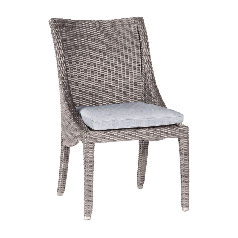 Athena Patio Dining Side Chair with Cushion, Oyster, Linen Chambray, Welt