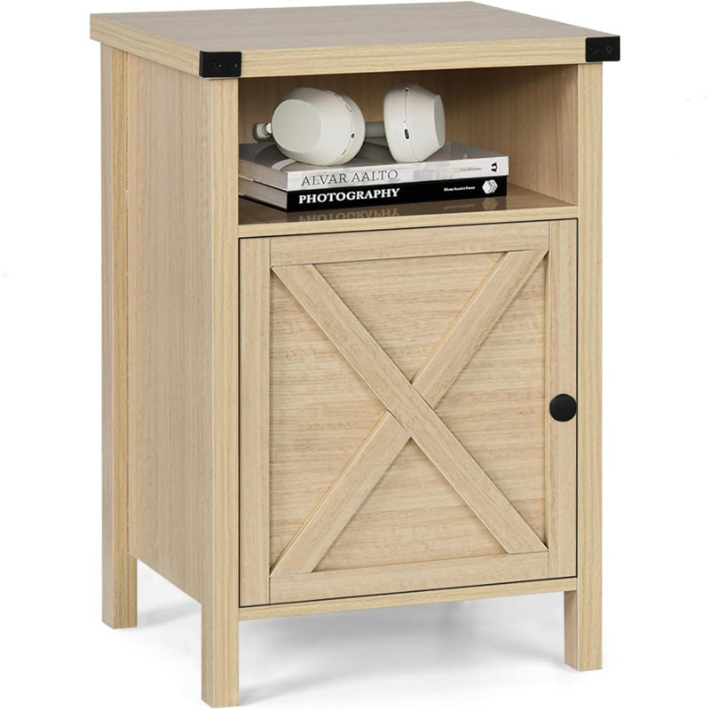 Farmhouse Nairoby Nightstand, End Table, End Tables with Barn Door and Shelf, Modern Bed Side Table Rustic Nightstands Set for Bedroom, Living Room ﻿
