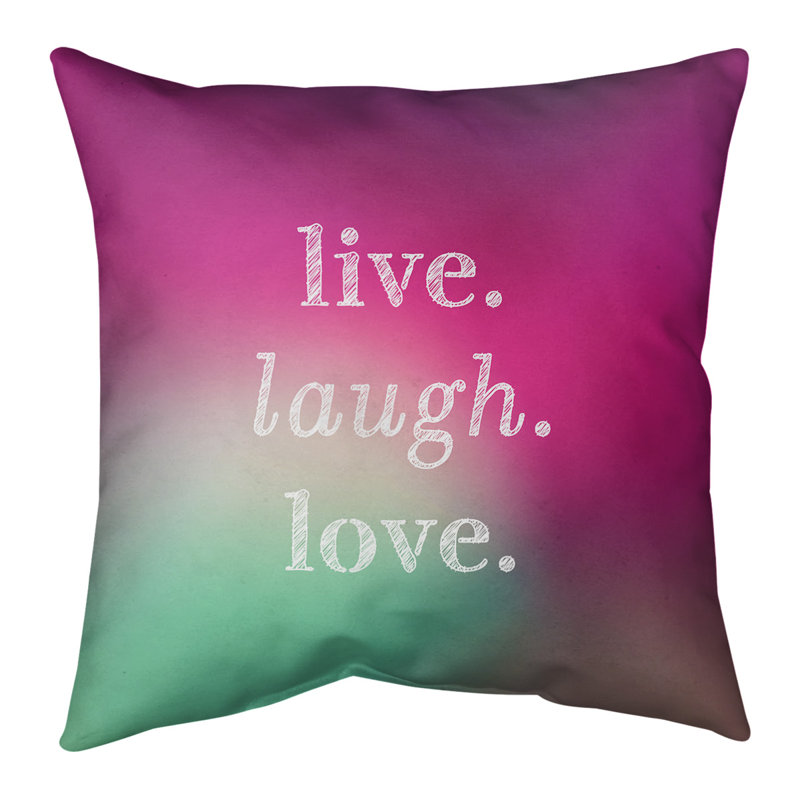 Oreiller de noël d’amour à rire live, 14 po x 14 po, Fuchsia / vert, Pas de bourre