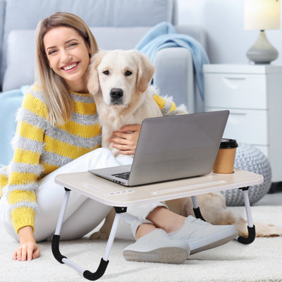 Laptop Bed Desk, Portable Foldable Laptop Table With Usb Charging Port, Pad & Cup Holde, Storage Drawer