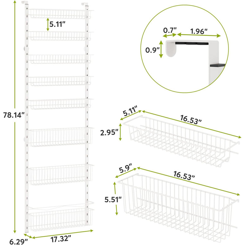 Wall Spice Rack, 78.14" H x 17.32" W x 6.1" D, White