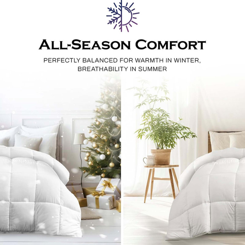 Lightweight Feather Down Comforter Soft Cotton Blend Duvet Insert, Queen