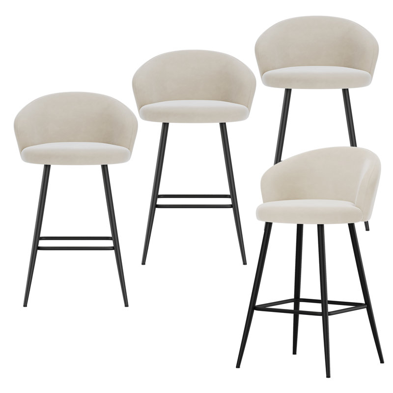 Upholstered Counter Stool With Metal Frame, Bar Stool (30” Seat Height), Ivory
