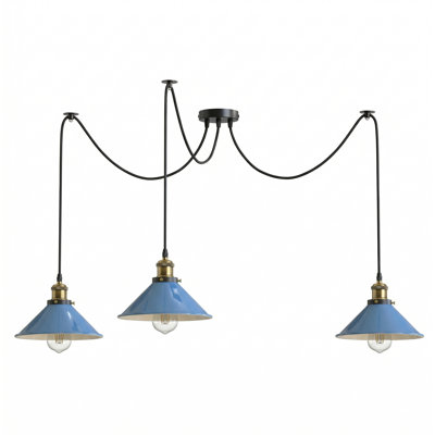 Vintage 3 Way Spider Pendant Light E26 Ceiling Lamp with 195cm Adjustable Cable Metal Conical Shade Chandelier Lighting Fixture for Kitchen Island Dining Room Bedroom Cafe Bar
