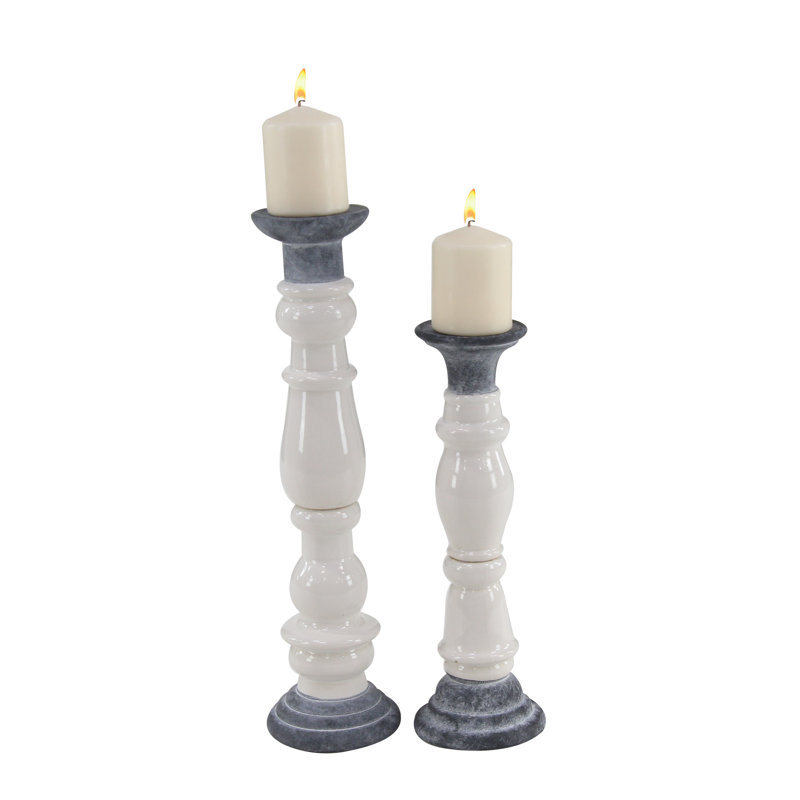 Ensemble de chandelles en céramique 2 pièces rustique, Gris