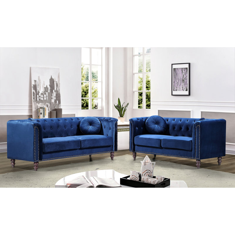 Ensemble de salon 2 pièces Robin, Velours bleu foncé