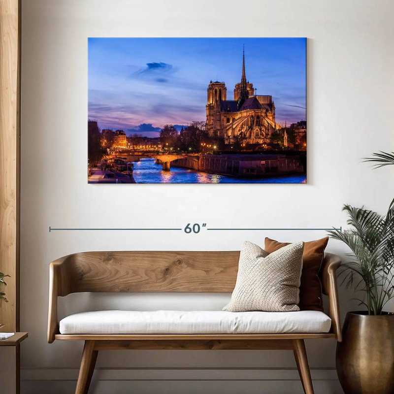 Kavia Notre Dame à Paris la nuit, H 30 po x l 45 po