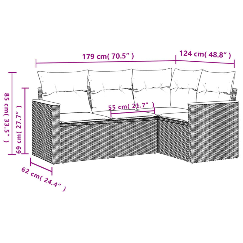 Ensemble de canapé de jardin en polyester rotin beige, acier thermolaqué Vidaxl