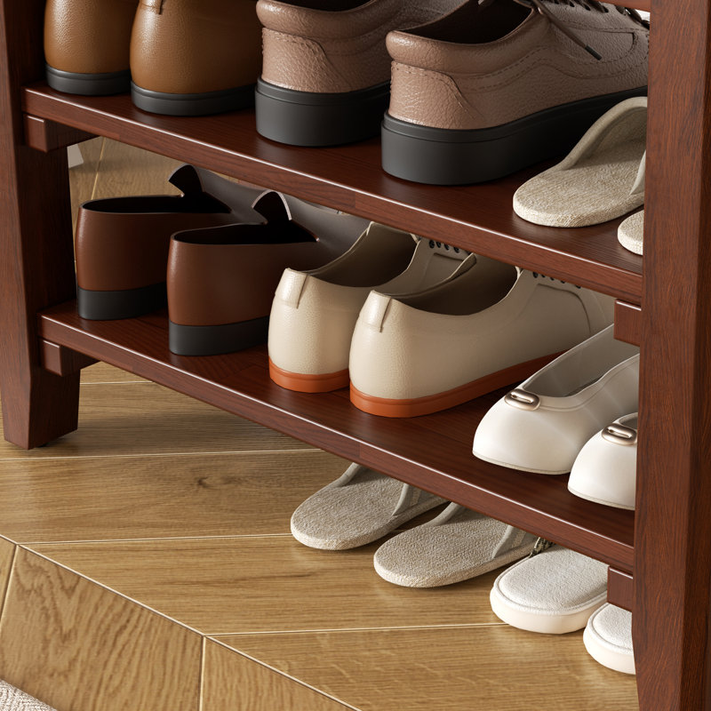 Walnut Finish Solid Wood Shoe Storage Bench, 16.5" H x 39.4" W x 11.8" D, Brown