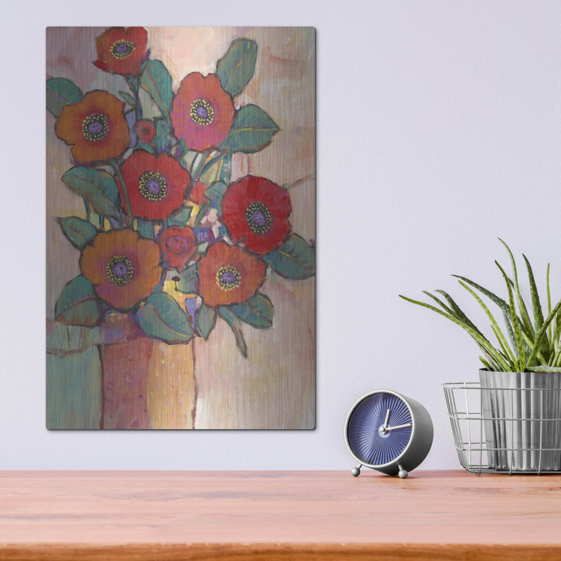 Art mural en métal «Poppies in a Vase I» par Tim O'Toole, H 16 po x l 12 po