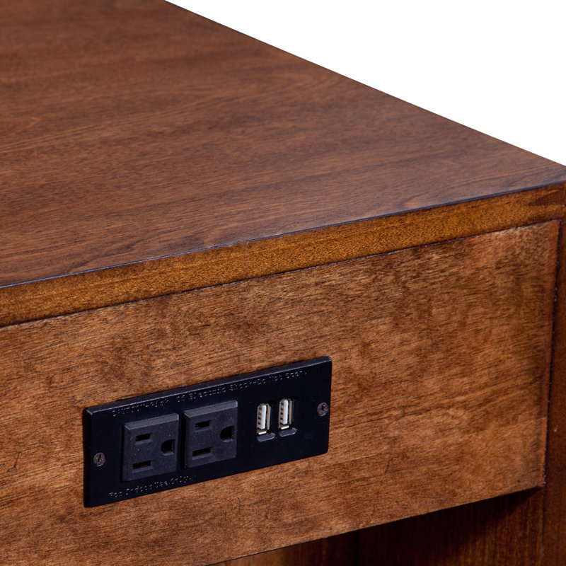 Temaraia End Table with Storage and Built-In Outlets, Brown