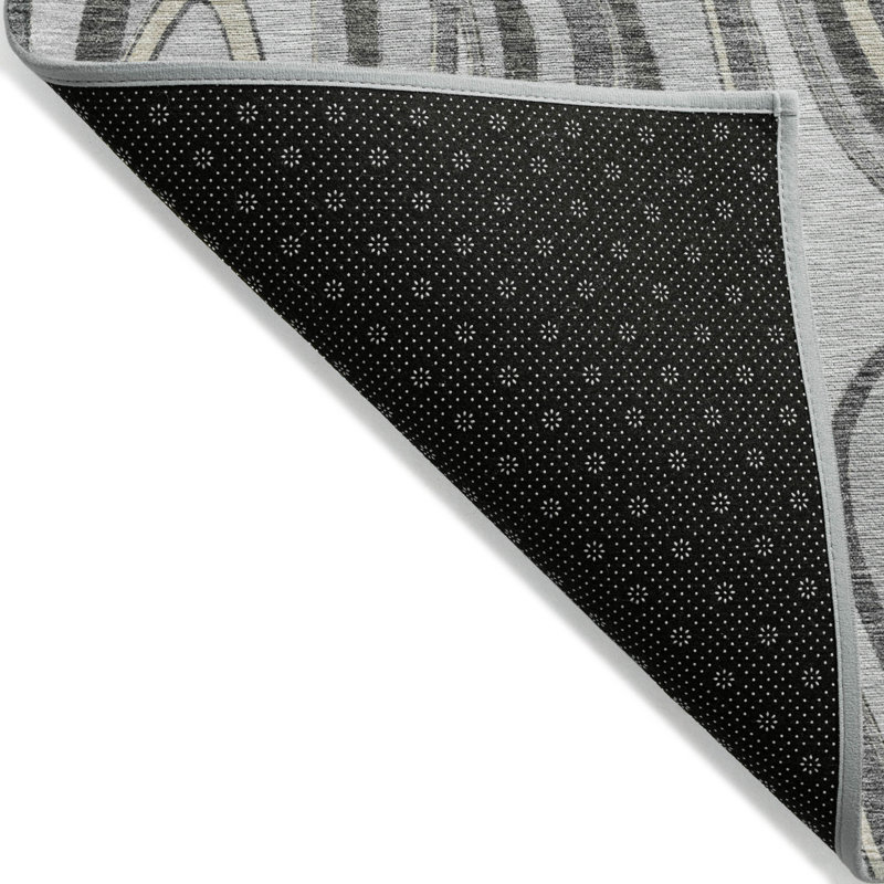 Tapis extérieur lavable abstrait gris anthracite et ivoire 3 pi x 5 pi