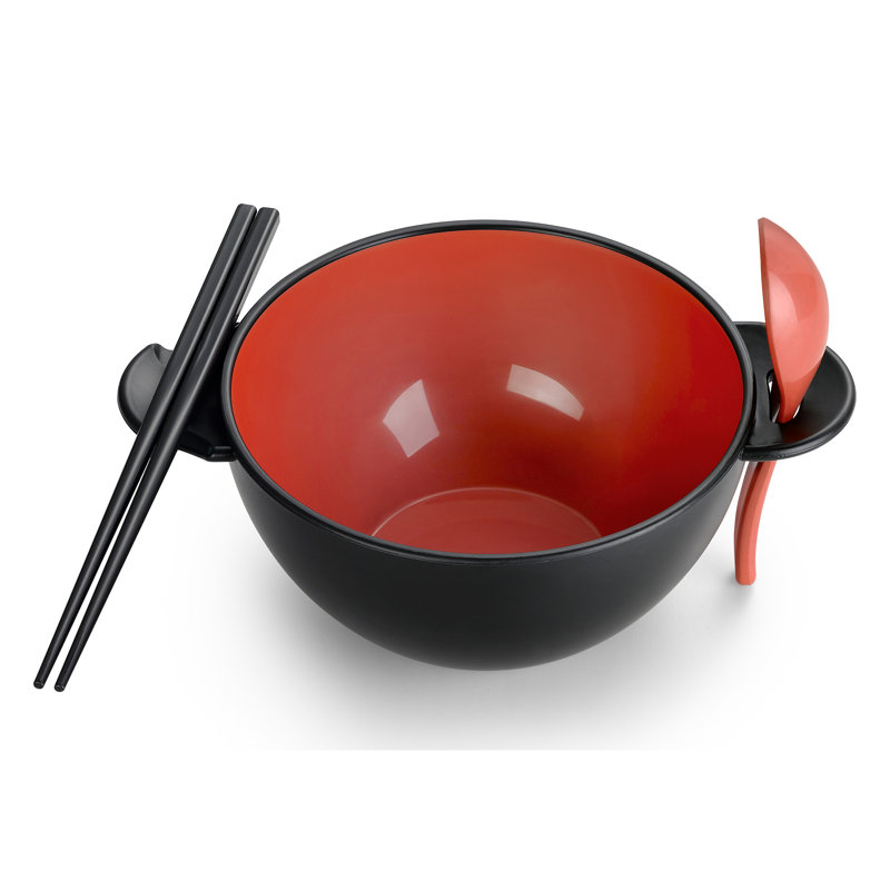 Earth Ramen Bowl 6-Piece Set, Made from Plant-Derived and Other Natural Materials, Black/Red