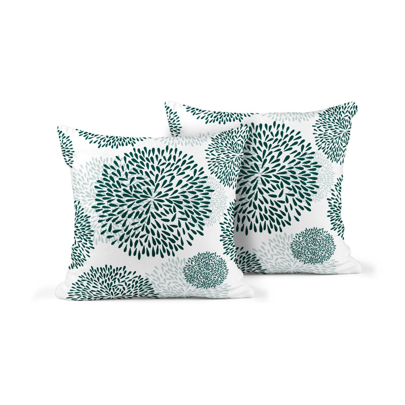 Floral Outdoor Reversible Throw Pillow, 15W" x 15H", Green