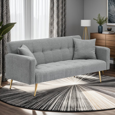 71.7" Teddy Fabric Sofa Bed - Space-Saving Convertible Design with Removable Armrests (500 lb Capacity)
