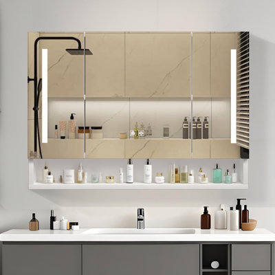 Elin 39 In. W X 28 In. H Large Rectangular Lighted Surface Mount Medicine Cabinet 3 Colors LED Light Medicine Cabinet With Mirror With Defogging Function In White
