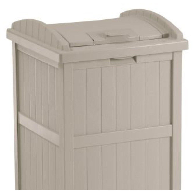 Beige and Brown Plastic Outdoor Trash Hideaway Set, 33 Gallon