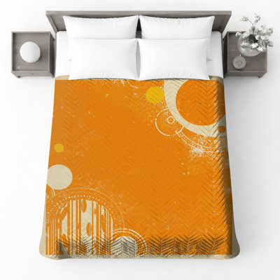 Orange Circle Grunge Quilted Bedspread All Sizes