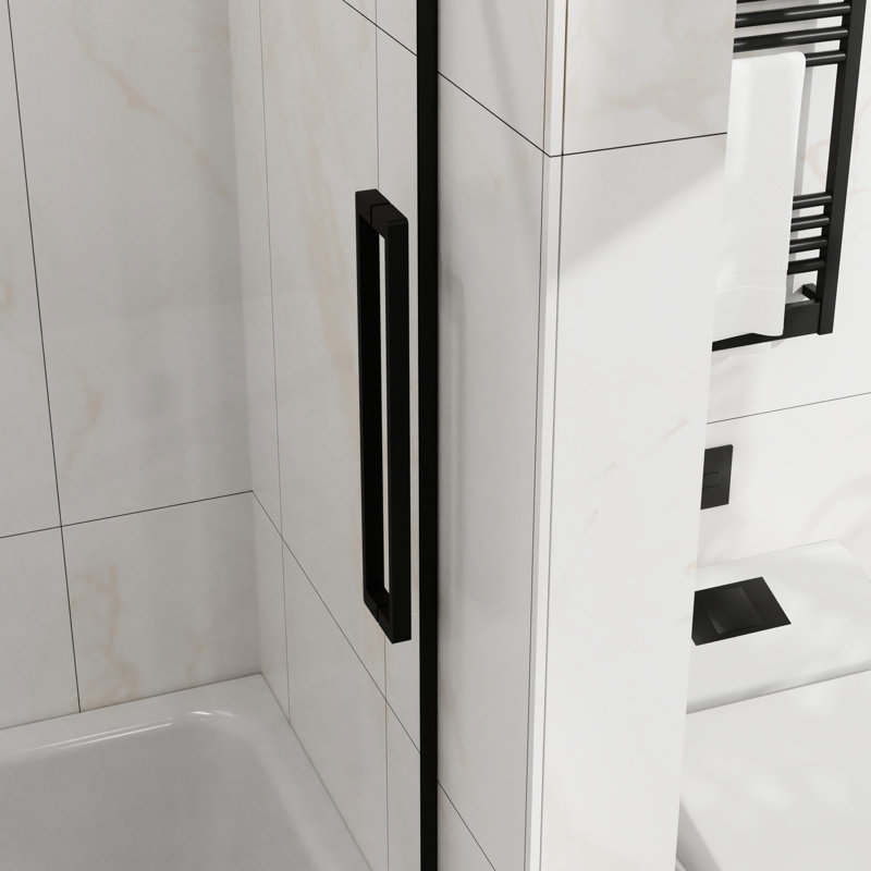 Porte de douche coulissante l 60 po x H 72 po, verre trempé de 6 mm, acier inoxydable noir mat, largeur réglable, facile à nettoyer, résistant aux éclaboussures pour la quincaillerie noire de salle de bain, largeur 56 po 60 po, vue sécuritaire et transparente