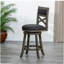 Tabouret pivotant à dossier en X de 24 po de hauteur comptoir, finition gris patiné, siège en tissu gris anthracite