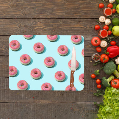 Glass Chopping Board with Pink Donut Design Ideal for Modern Kitchen Decor