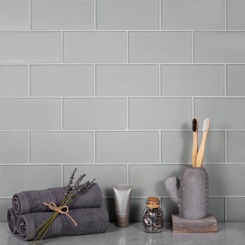 6'' x 3'' Glass Subway Wall Tile, Gray