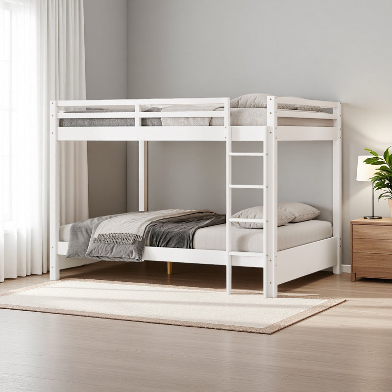 Lit superposé en bois grand avec échelle, Blanc